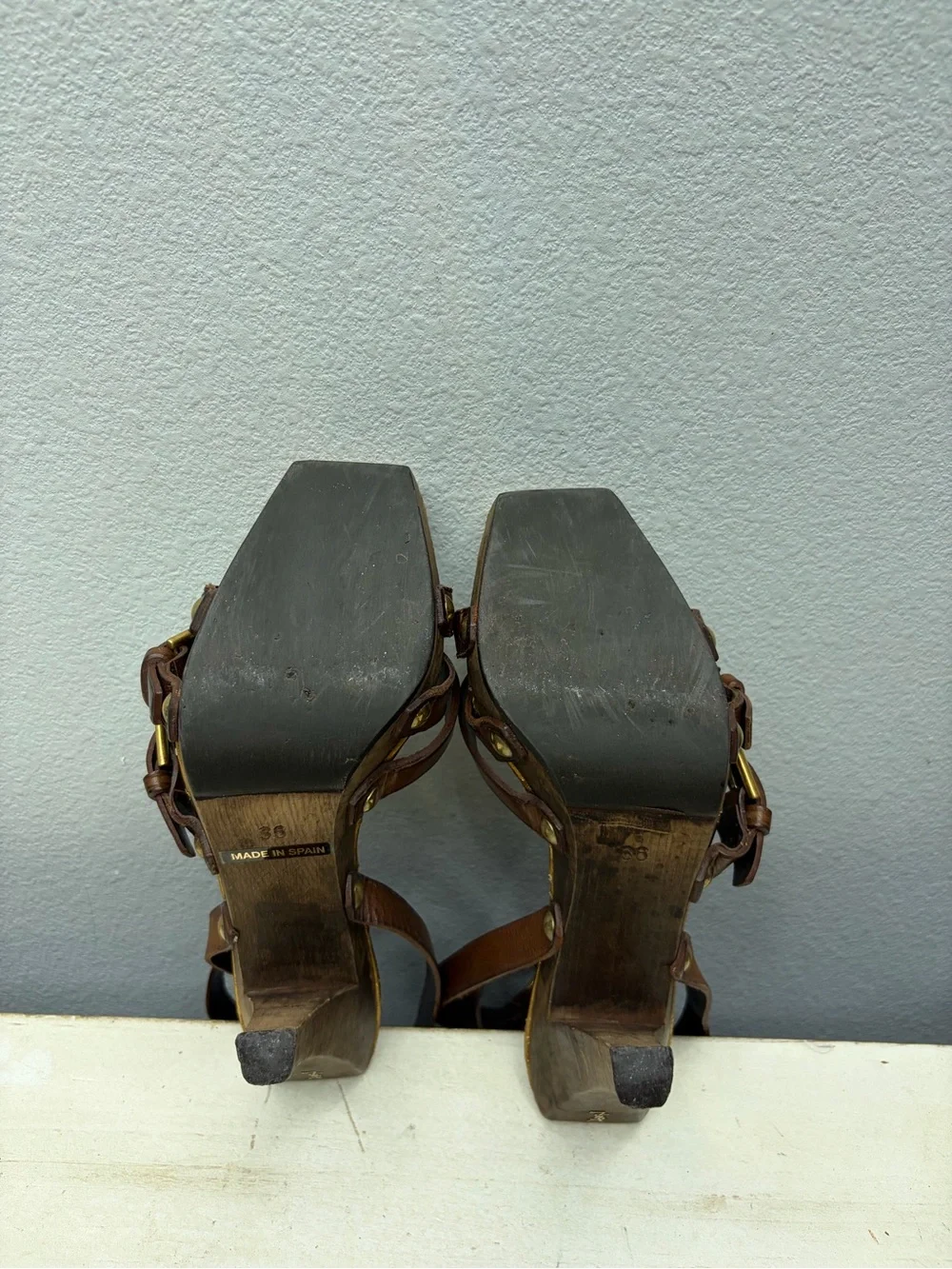 YSL Joan Ankle Strap Wooden Heels Size 36